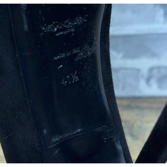 Yves Saint Laurent Tribtoo Black High Heel Suede Shoes Platform Pumps Women 41.5 - Picture 10 of 14